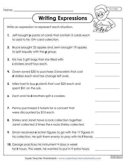 Level: Advanced (2-Step w/ Parenthesis) - Writing Expressions (Two Steps) (Printable PDF Worksheet)