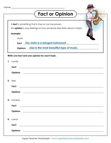 Writing Facts and Opinions (Printable PDF Worksheet)