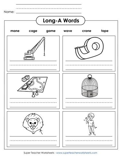 Worksheets - Writing Long A Words (Printable PDF Worksheet)