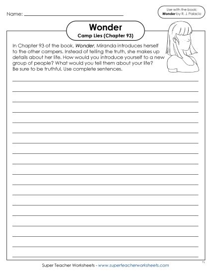 Part 7 - Miranda - Writing Prompt (Camp Lies)  (Printable PDF Worksheet)