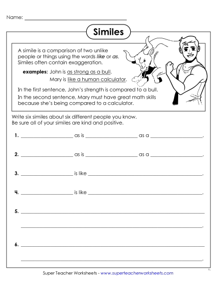 Similes - Writing Similes to Describe People (Printable PDF Worksheet)