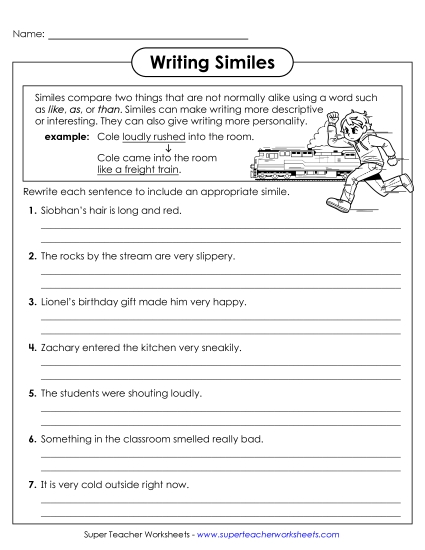 Similes - Writing Similies (Printable PDF Worksheet)