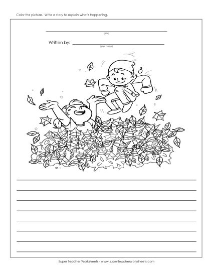 Writing - Writing Story Pic: Leaf Jump (Printable PDF Worksheet)