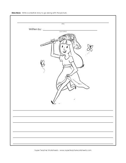 Writing - Writing Story Picture: Butterfly Net  (Printable PDF Worksheet)