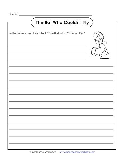 Halloween Writing Worksheets - Writing - The Bat That Could Not Fly (Printable PDF Worksheet)