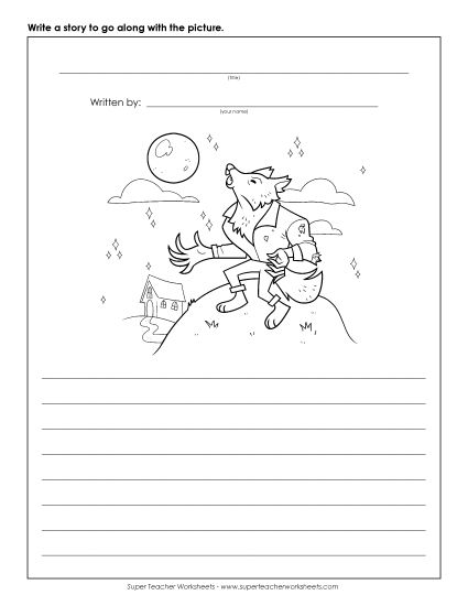 Halloween Writing Worksheets - Writing - Werewolf (Printable PDF Worksheet)