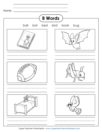 Worksheets - Writing Words that Start with B (Printable PDF Worksheet)