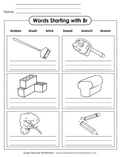 Worksheets - Writing Words that Start with BR (Printable PDF Worksheet)