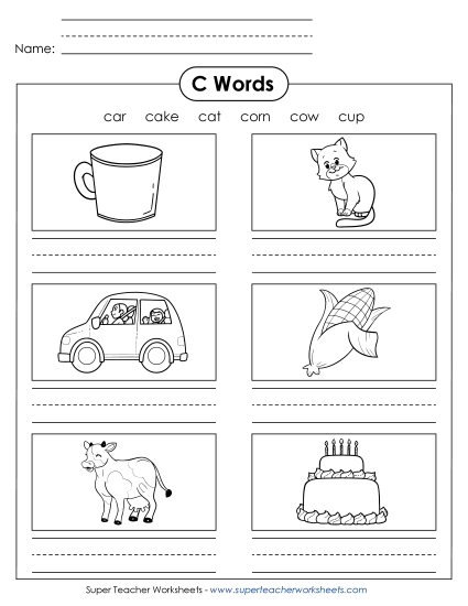 Worksheets - Writing Words that Start with C (Printable PDF Worksheet)