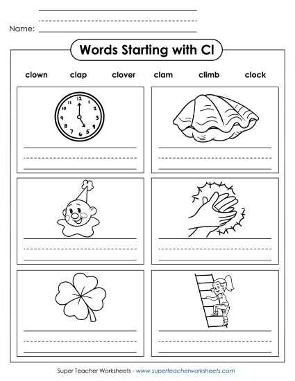 Worksheets - Writing Words that Start with CL (Printable PDF Worksheet)