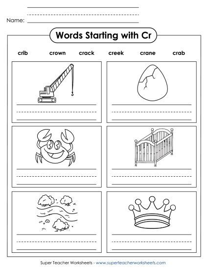 Worksheets - Writing Words that Start with CR (Printable PDF Worksheet)