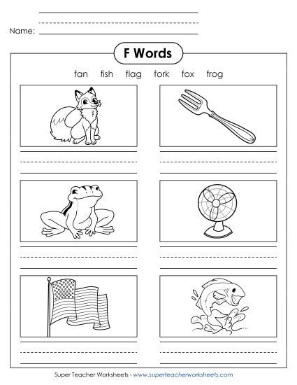 Worksheets - Writing Words that Start with F (Printable PDF Worksheet)