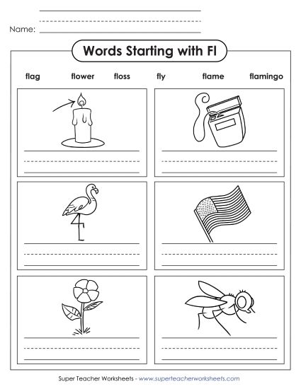 Worksheets - Writing Words that Start with FL (Printable PDF Worksheet)