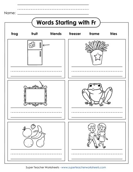 Worksheets - Writing Words that Start with FR (Printable PDF Worksheet)