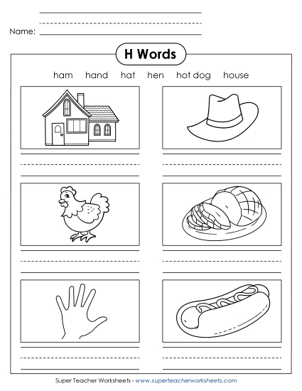 Worksheets - Writing Words that Start with H h (Printable PDF Worksheet)