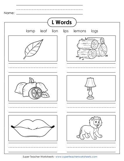 Worksheets - Writing Words that Start with L (Printable PDF Worksheet)