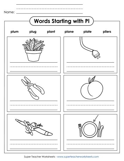 Worksheets - Writing Words that Start with PL (Printable PDF Worksheet)