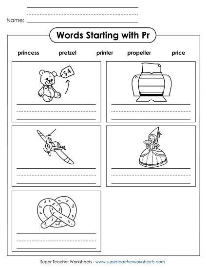 Worksheets - Writing Words that Start with PR (Printable PDF Worksheet)