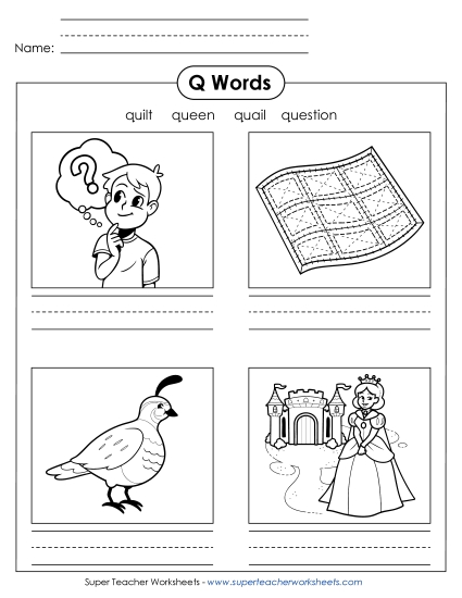 Worksheets - Writing Words that Start with Q q (Printable PDF Worksheet)