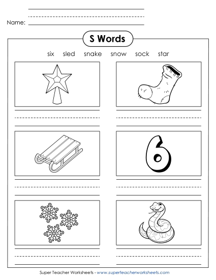 Worksheets - Writing Words that Start with S s (Printable PDF Worksheet)