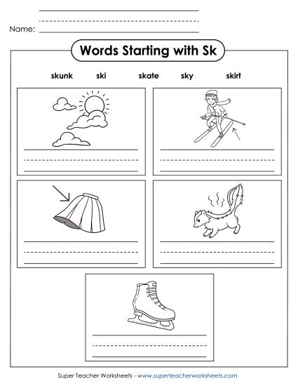 Worksheets - Writing Words that Start with SK (Printable PDF Worksheet)