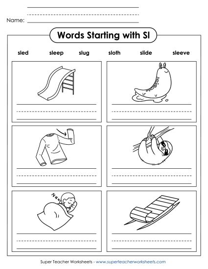 Worksheets - Writing Words that Start with SL  (Printable PDF Worksheet)