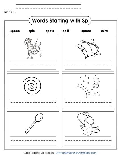 Worksheets - Writing Words that Start with SP (Printable PDF Worksheet)