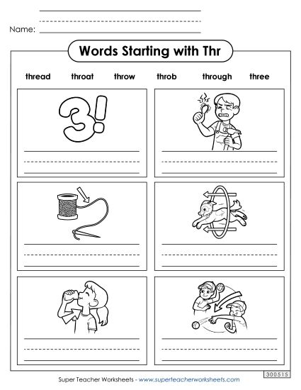 Worksheets - Writing Words That Start with Thr- (Printable PDF Worksheet)