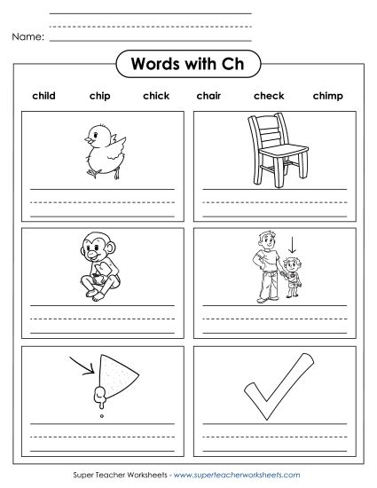 Worksheets - Writing Words with CH (Printable PDF Worksheet)
