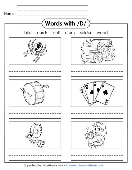 Worksheets - Writing Words with D d (Printable PDF Worksheet)
