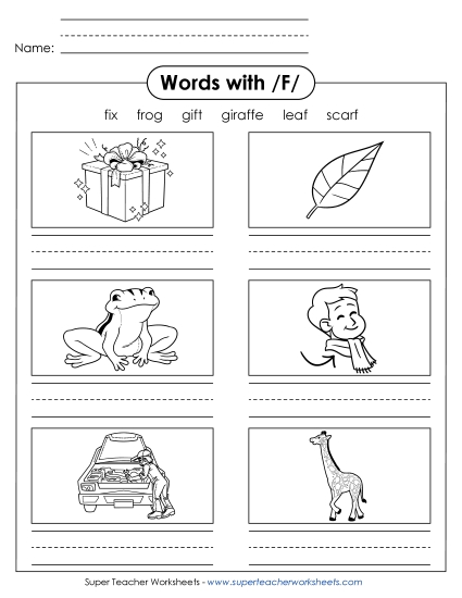 Worksheets - Writing Words with F f (Printable PDF Worksheet)