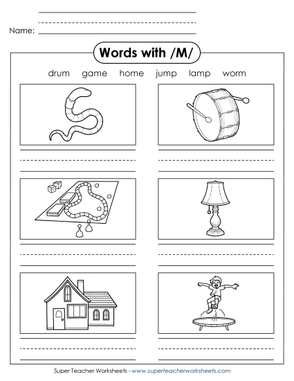 Worksheets - Writing Words with M m (Printable PDF Worksheet)