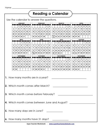 Calendars (Basic) - Yearly Calendar (Basic) (Printable PDF Worksheet)