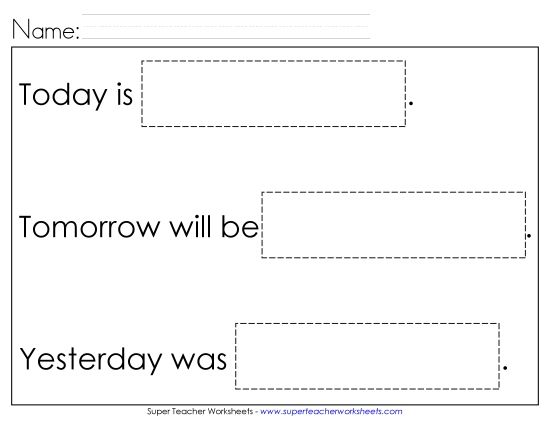 Calendars (Basic) - Yesterday, Tomorrow, Today (Printable PDF Worksheet)