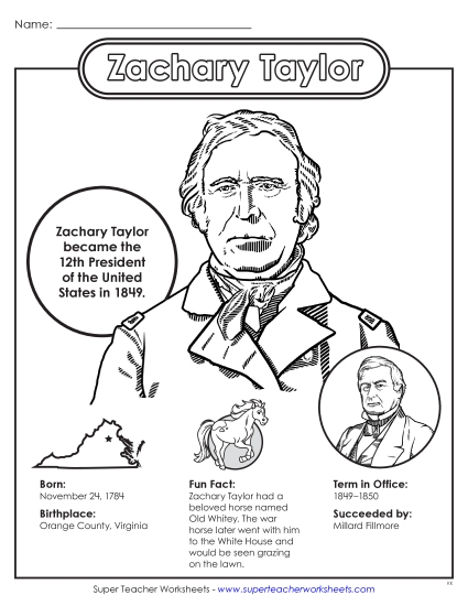 President Fact Sheets - Zachary Taylor Fact Sheet (Printable PDF Worksheet)