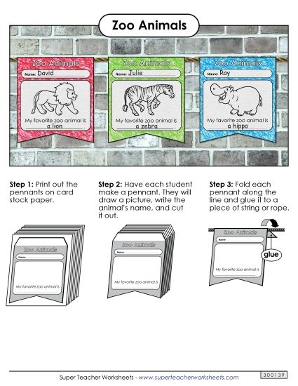 Zoo Activities - Zoo Animal Pennant (Printable PDF Worksheet)