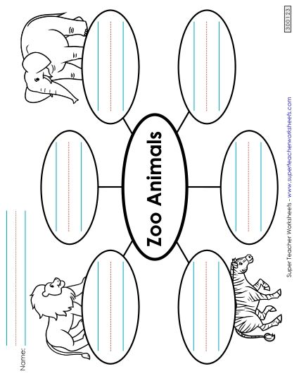 Zoo Language, Reading, & Phonics - Zoo Animals Word Web (Printable PDF Worksheet)