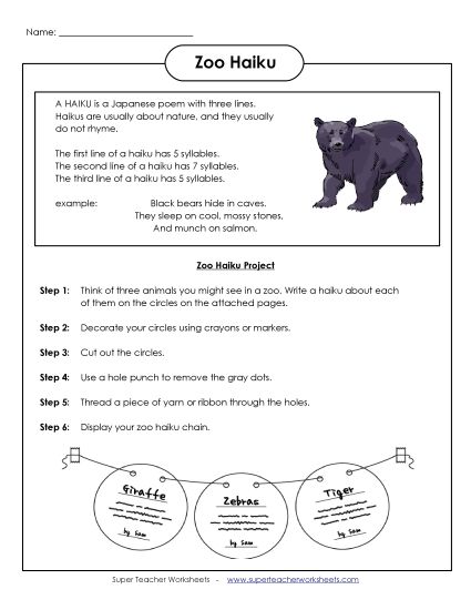 Zoo Language, Reading, & Phonics - Zoo Haiku Poetry (Printable PDF Worksheet)