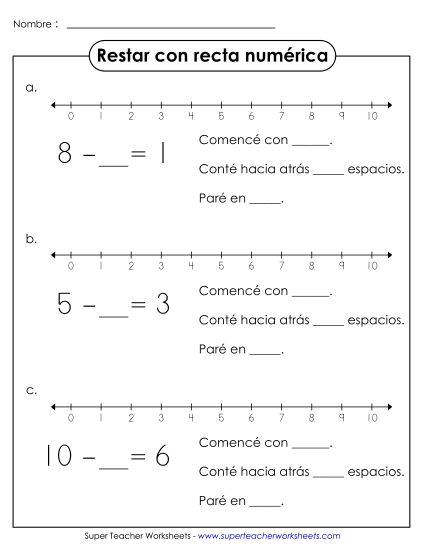 Resta con recta numérica 2 Gratis Worksheet