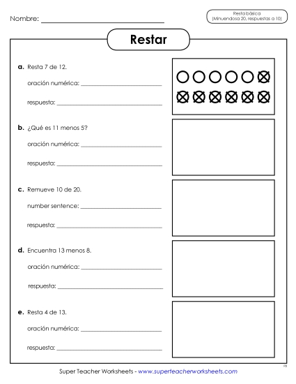Resta con Contadores Gratis Worksheet