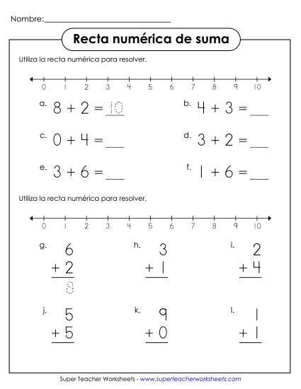 Suma con recta numérica 2 Gratis Worksheet