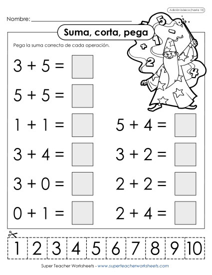 Mago en el arte de sumar, cortar y pegar Gratis Worksheet