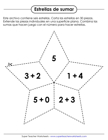 Rompecabezas de estrellas con sumas Gratis Worksheet