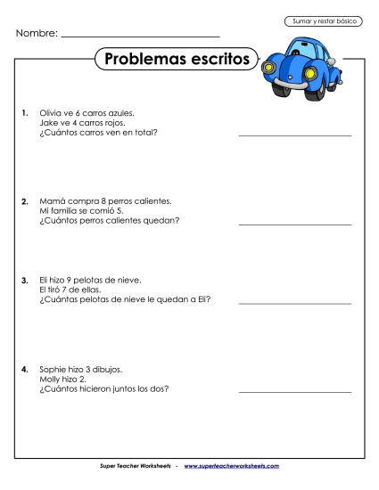 Problemas de Palabras (Dígito Único) Gratis Suma Y Resta Mixtas Worksheet