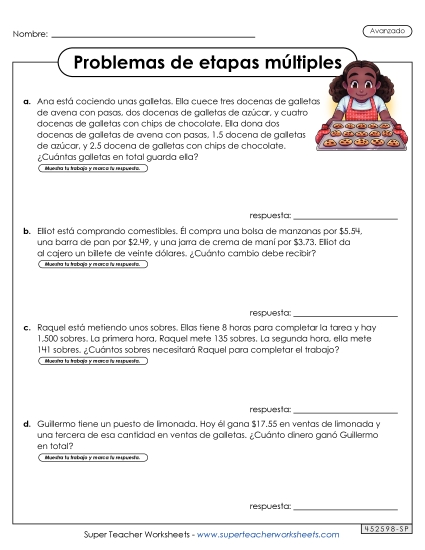 Múltiples Pasos: Avanzado #3 Gratis Problemas De Varios Pasos Worksheet