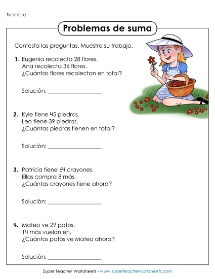 Suma (2 dígitos con reagrupación) Gratis Worksheet