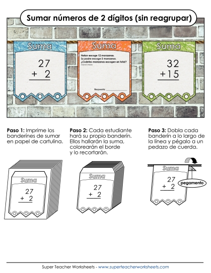 Banderines: Suma de 2 Dígitos (Sin Reagrupar) Gratis Worksheet