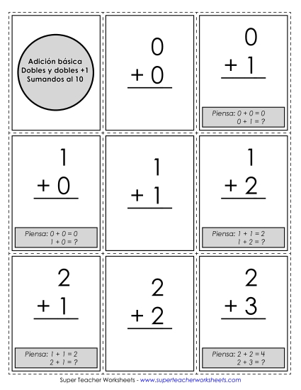 Tarjetas: Dobles & Dobles Más 1 Gratis Suma Worksheet