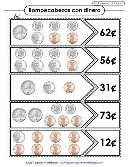 Contar Monedas (Intermedio) Gratis Conteo De Dinero Worksheet