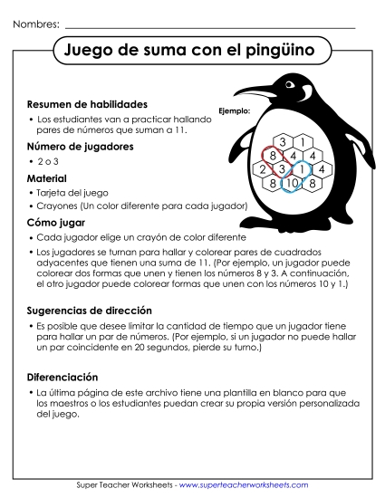 Juego de Suma de Pingüino Gratis Juego De Sumas Worksheet
